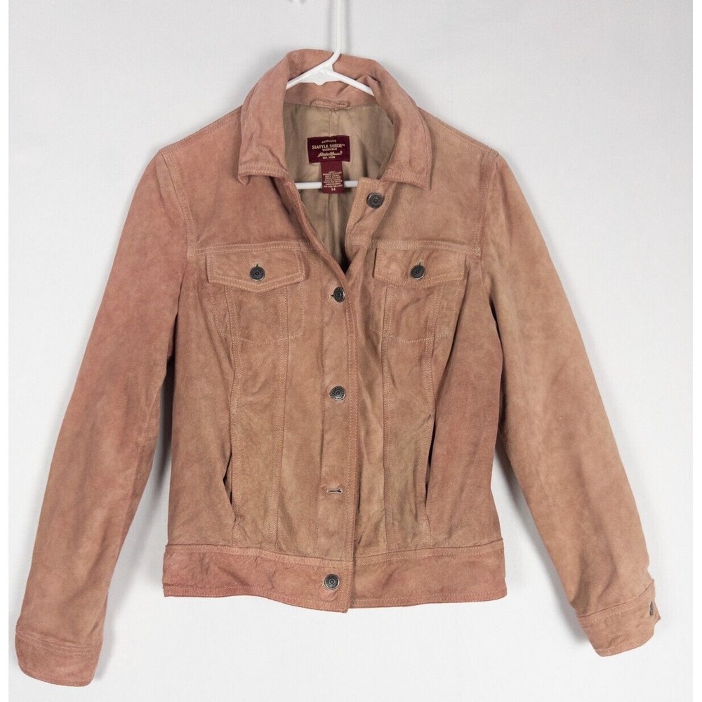 VTG Eddie Bauer Suede Jacket Womens M Pink Moto Leather Washable Suede Button